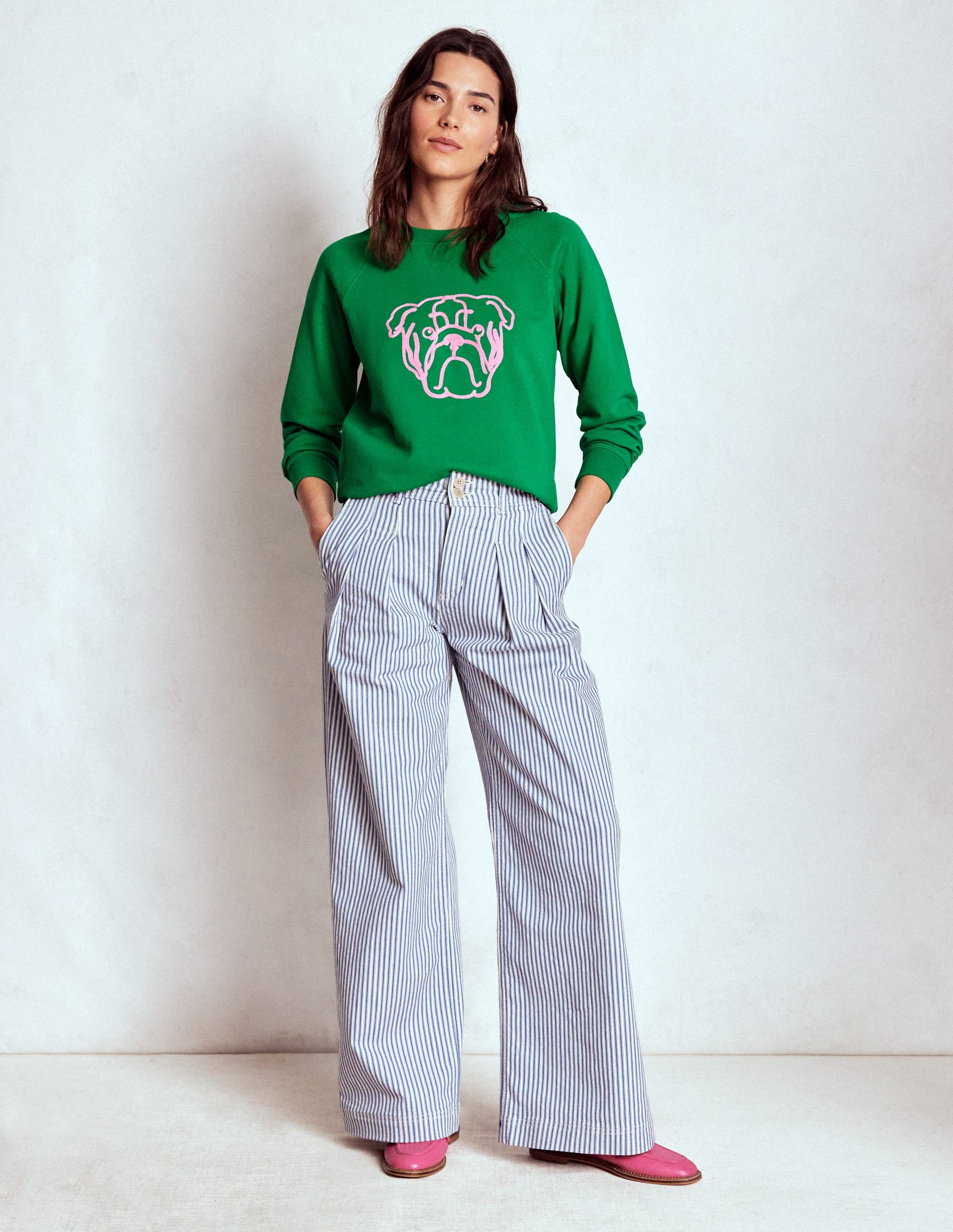 Rosa Sweatshirt mit Stickerei-Mürrischer Hund - Image 4