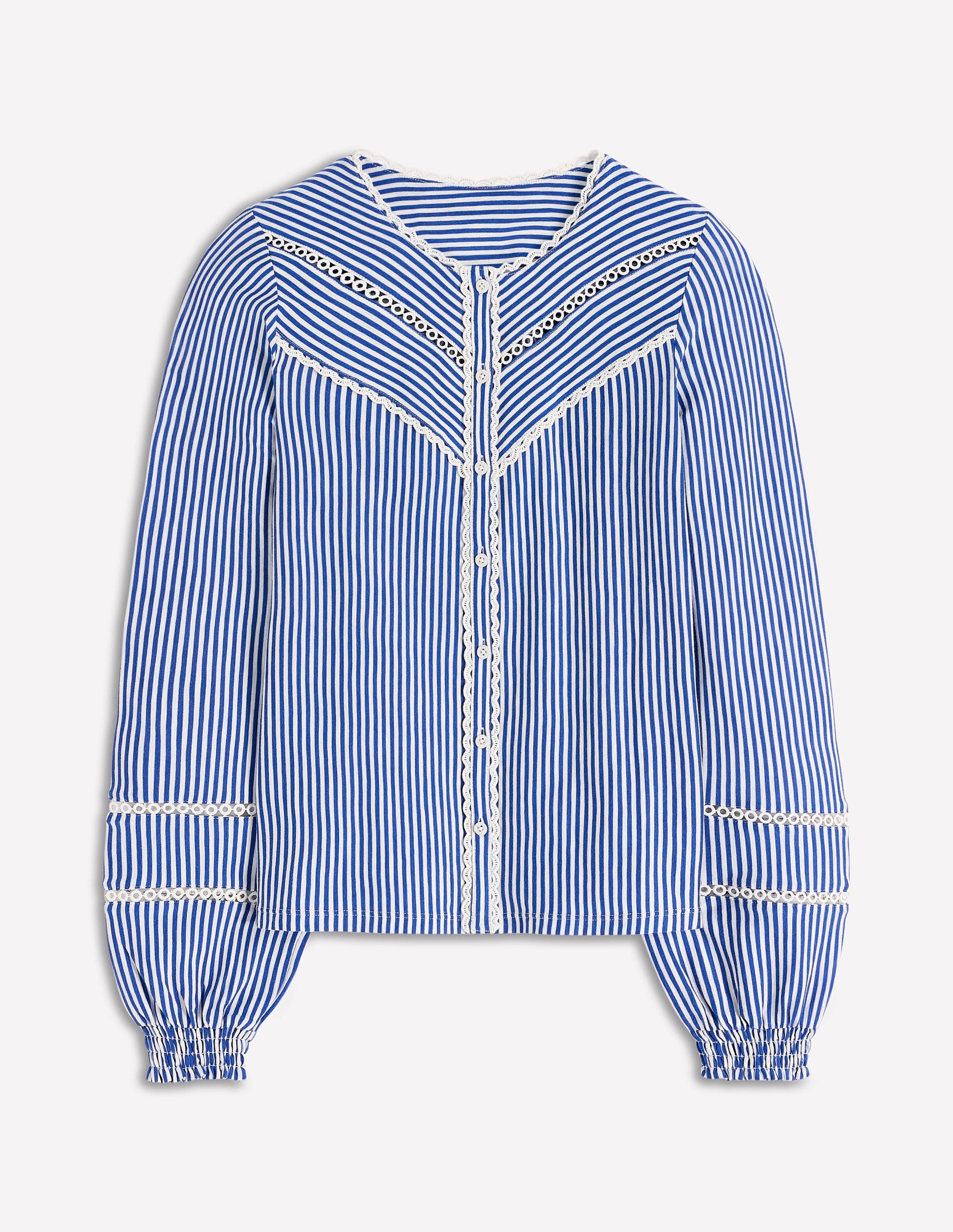 Jerseyhemd mit Besatz-Leuchtendes Blau, Naturweiß gestreift-6