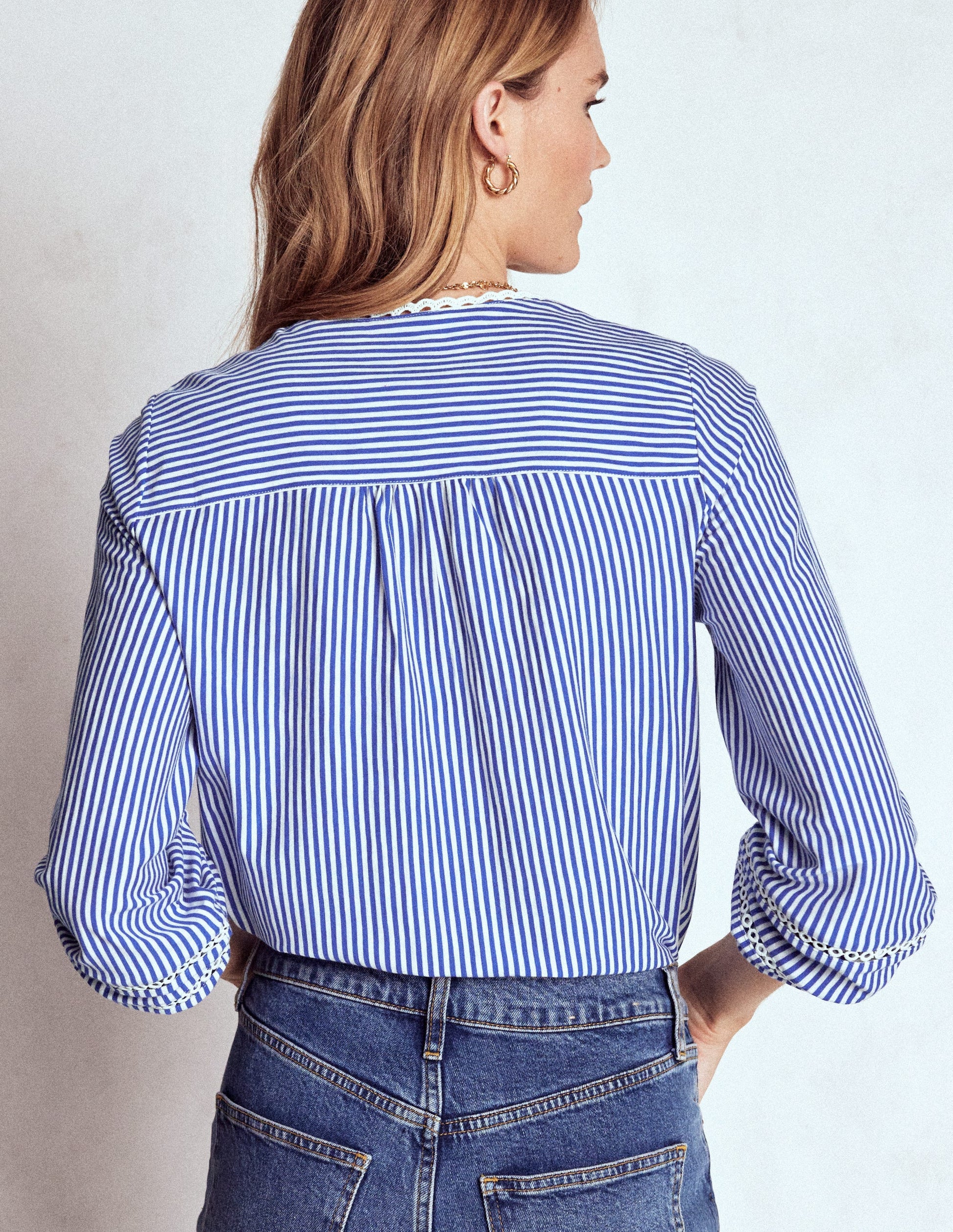 Jerseyhemd mit Besatz-Leuchtendes Blau, Naturweiß gestreift-4