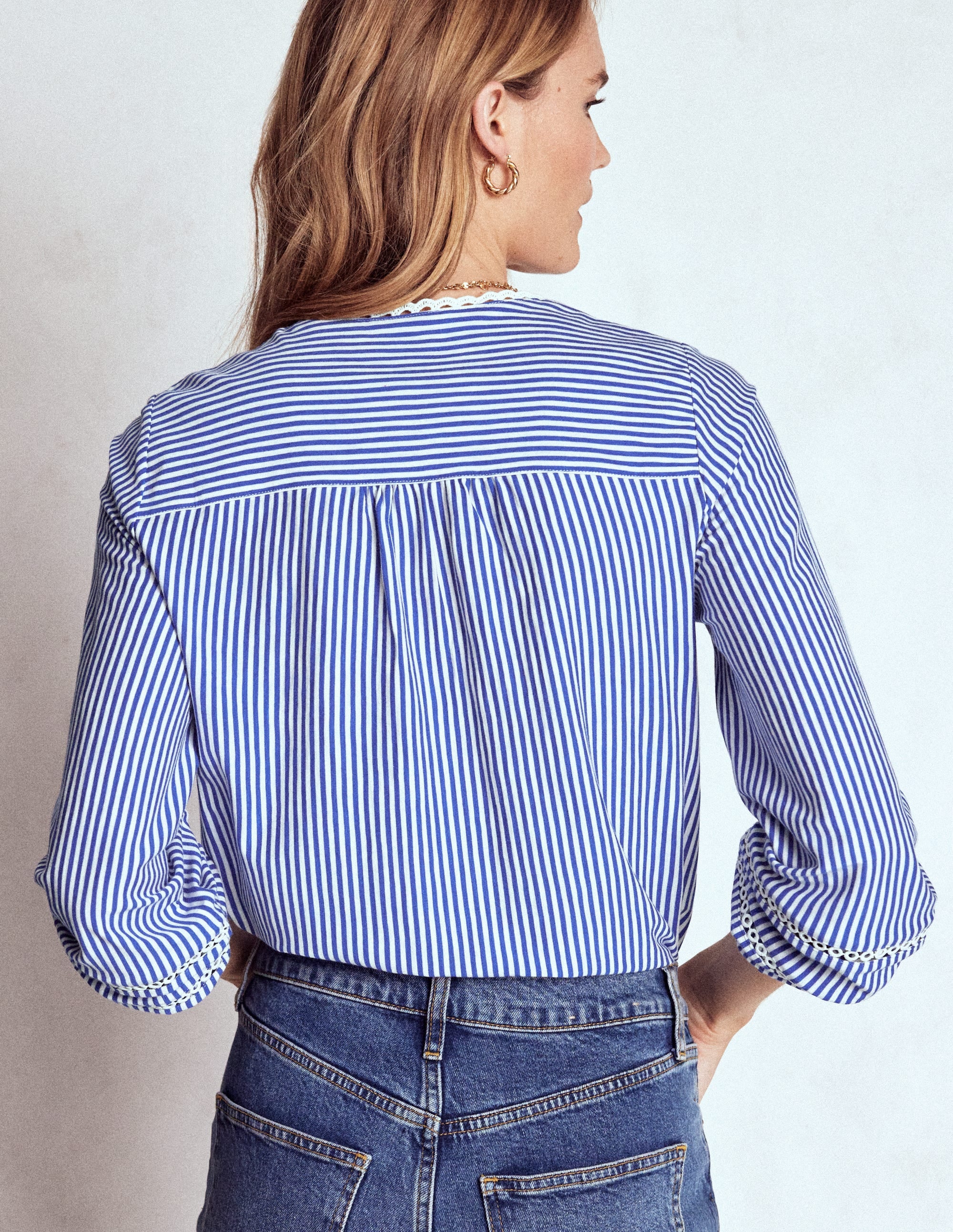 Jerseyhemd mit Besatz-Leuchtendes Blau, Naturweiß gestreift - Image 3