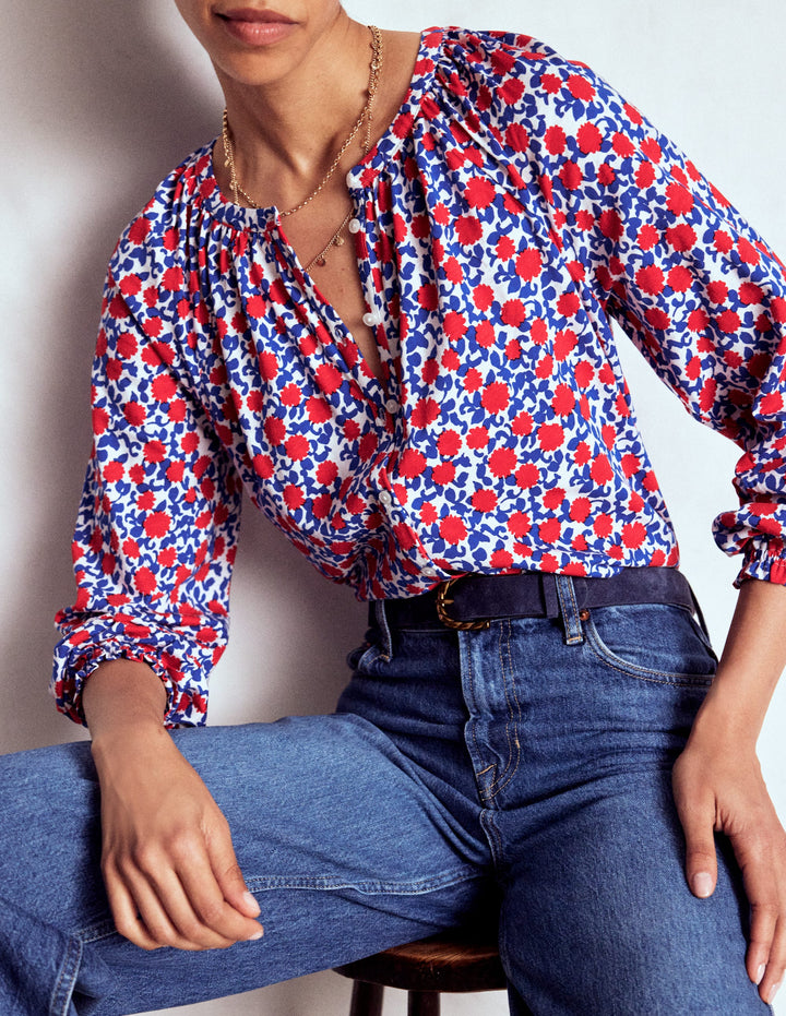 Isla Langärmliges Jerseyhemd-Mohnblumenrot, Blütenrebe