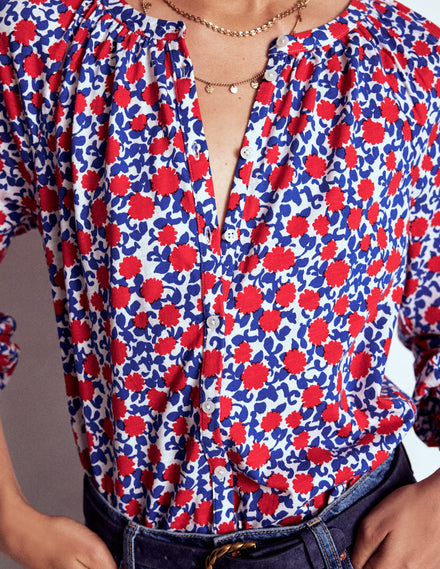 Isla Long Sleeve Jersey Shirt-Poppy Red, Floweret Vine