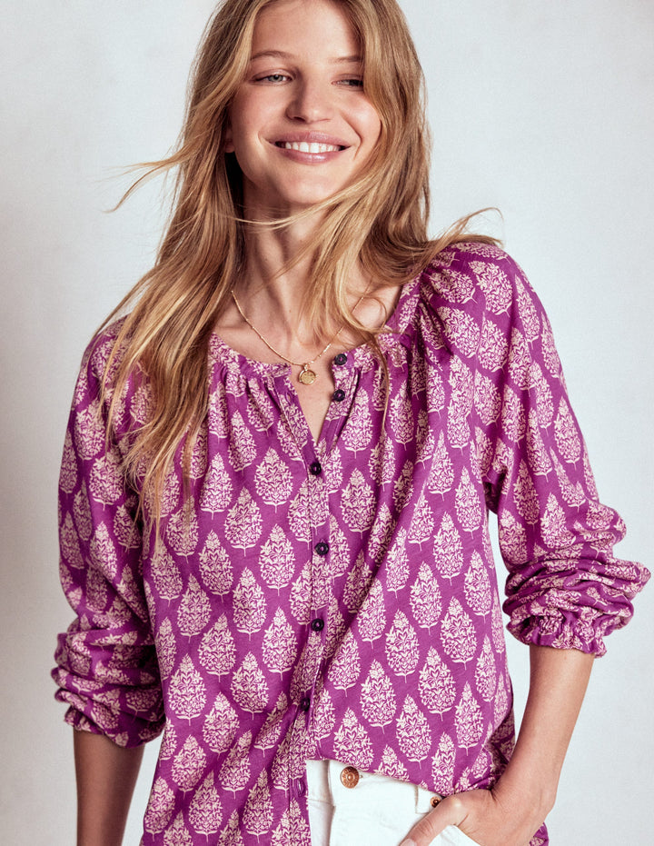 Chemise Isla manches longues en jersey-Violet, bouquet de fleurs sauvages