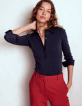 Chemise en jersey à col et patte de boutonnage-Bleu marine