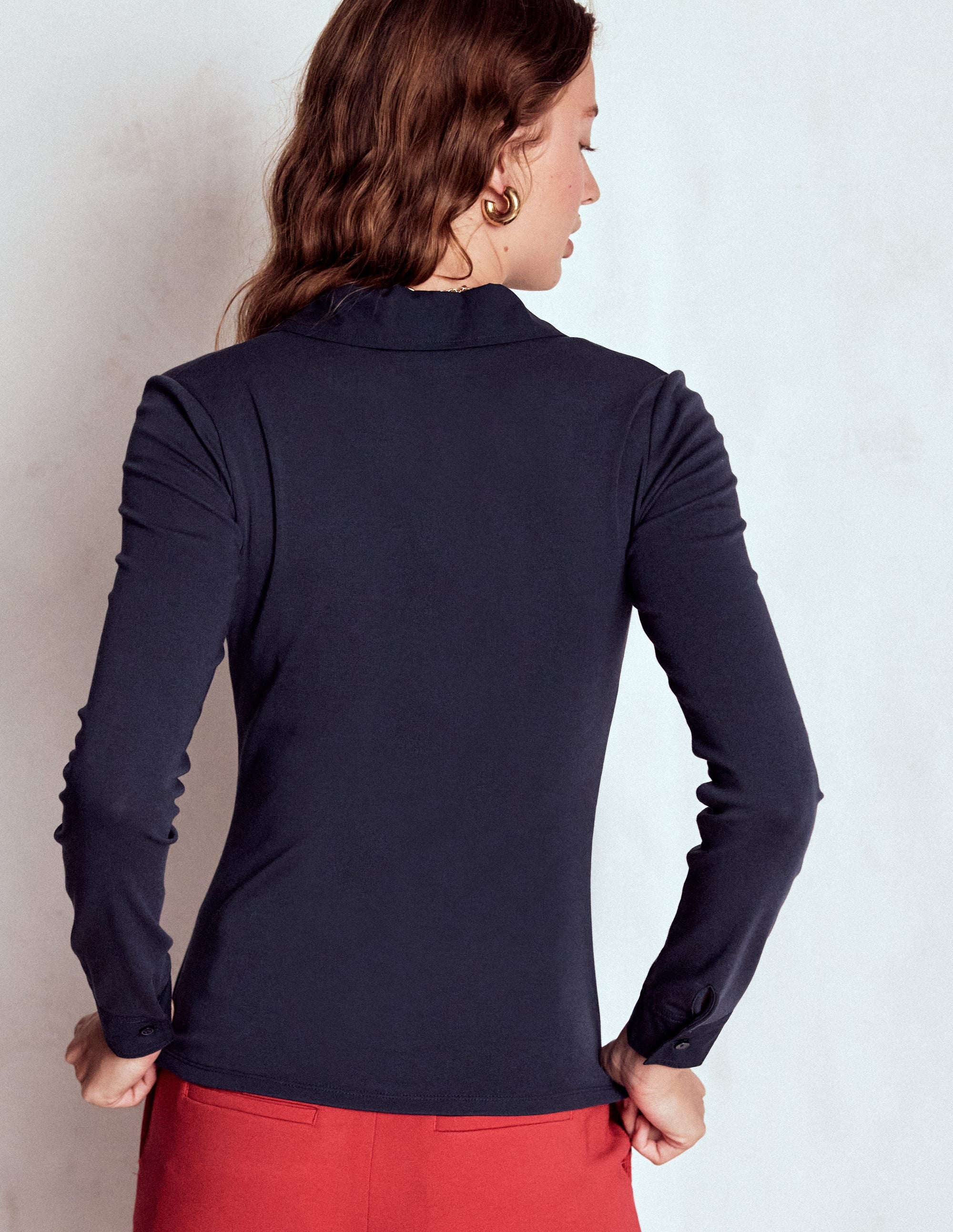 Chemise en jersey à col et patte de boutonnage-Bleu marine - Image 3