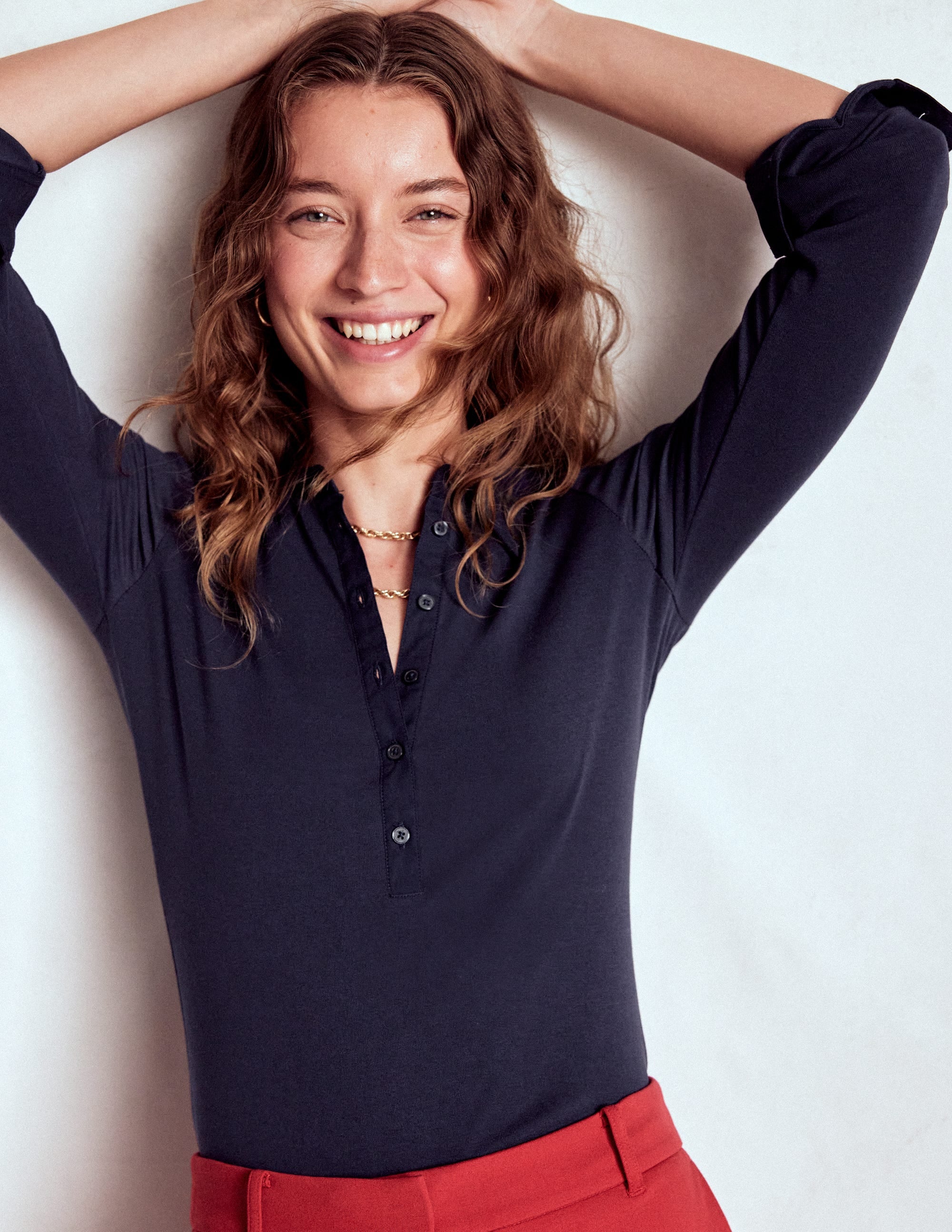 Chemise en jersey à col et patte de boutonnage-Bleu marine - Image 4
