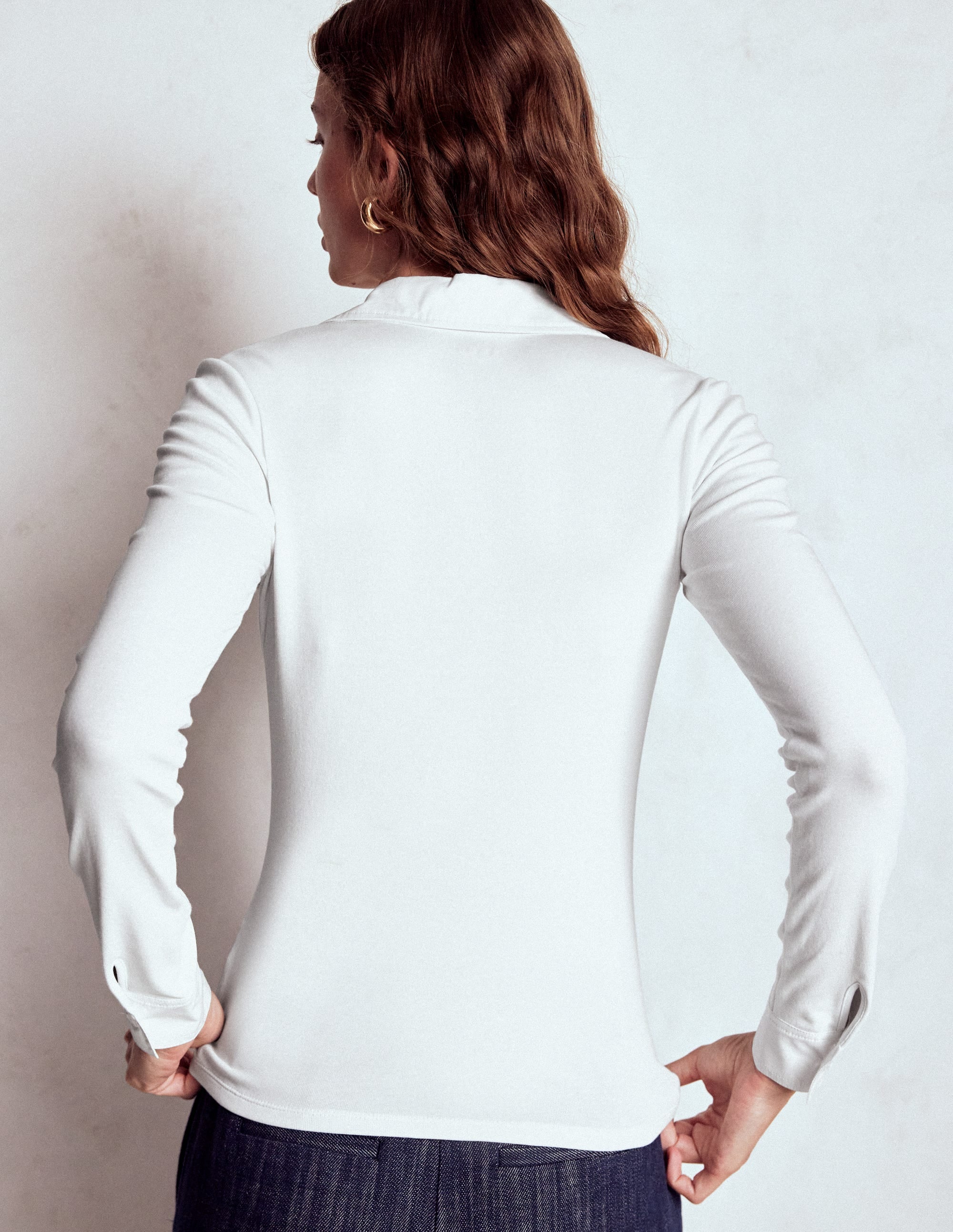 Chemise en jersey à col et patte de boutonnage-Blanc - Image 3