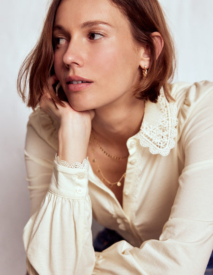 Bluse mit Spitzenkragen-Naturweiß