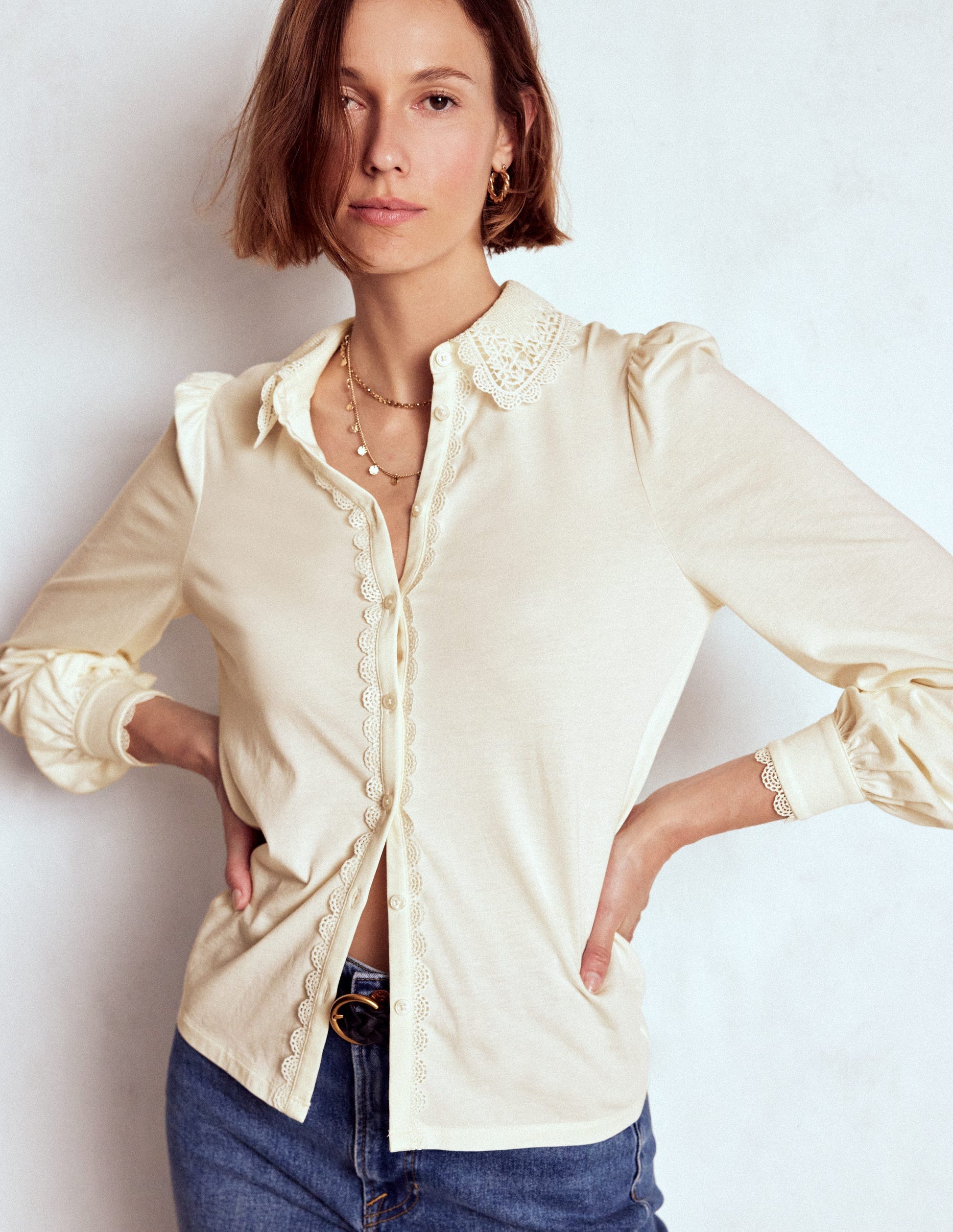 Bluse mit Spitzenkragen-Naturweiß-4
