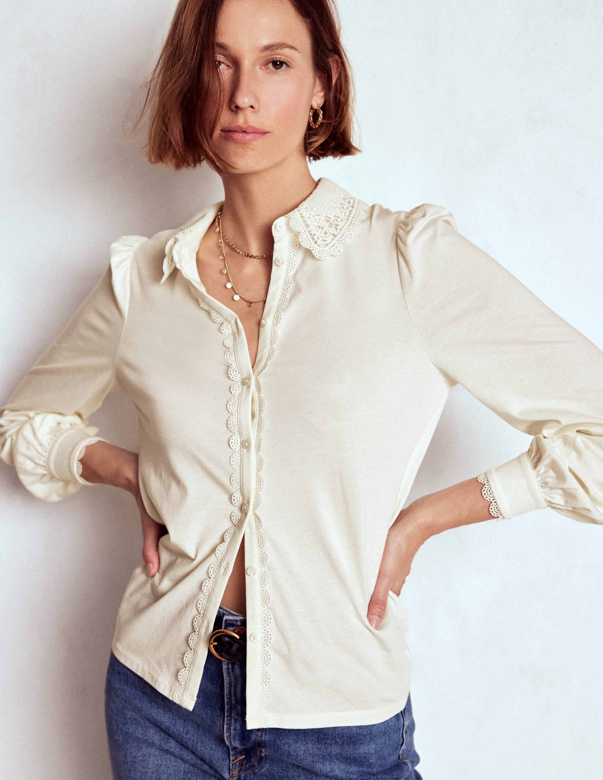 Bluse mit Spitzenkragen-Naturweiß - Image 4