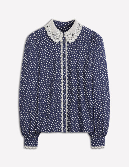 Bluse mit Spitzenkragen-Marineblau-6