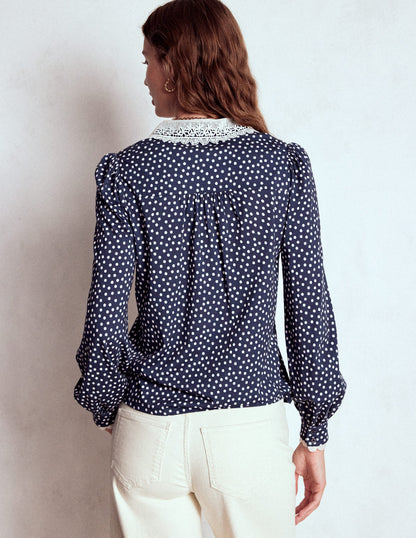 Bluse mit Spitzenkragen-Marineblau-4