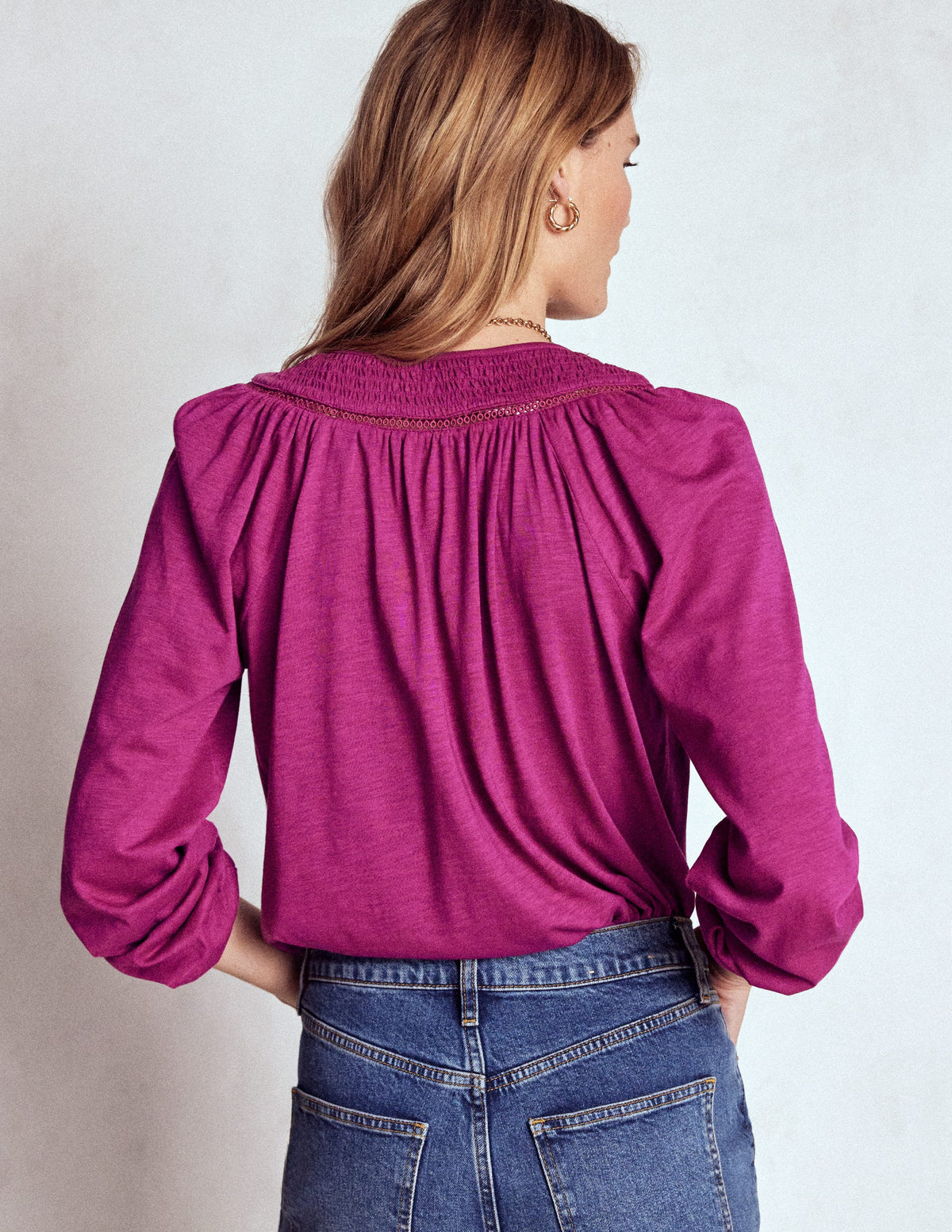 Georgia Gesmoktes Jerseyoberteil-Sattes Magenta - Image 3