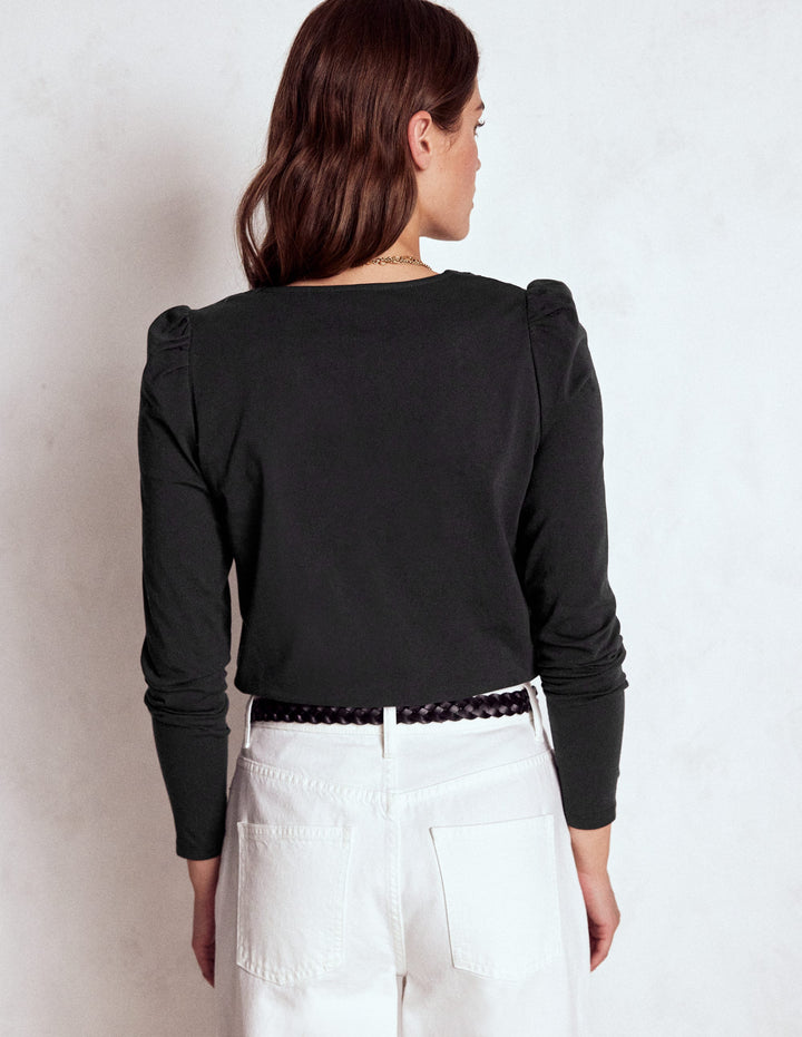 Supersoft V- Neck Trim Top-Black