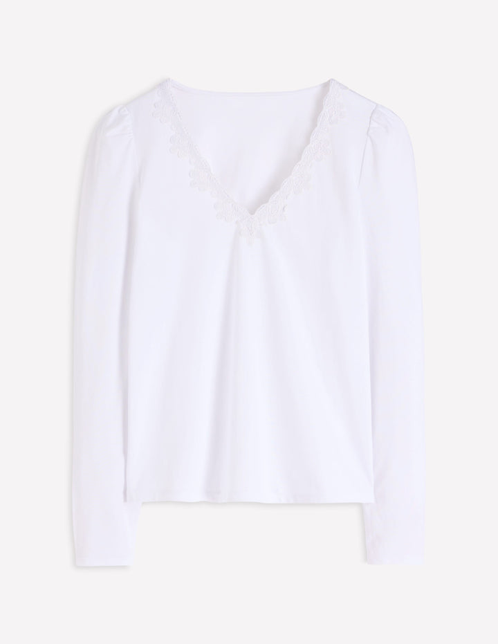 Flora Oberteil mit Spitze und V-Ausschnitt-Weiß