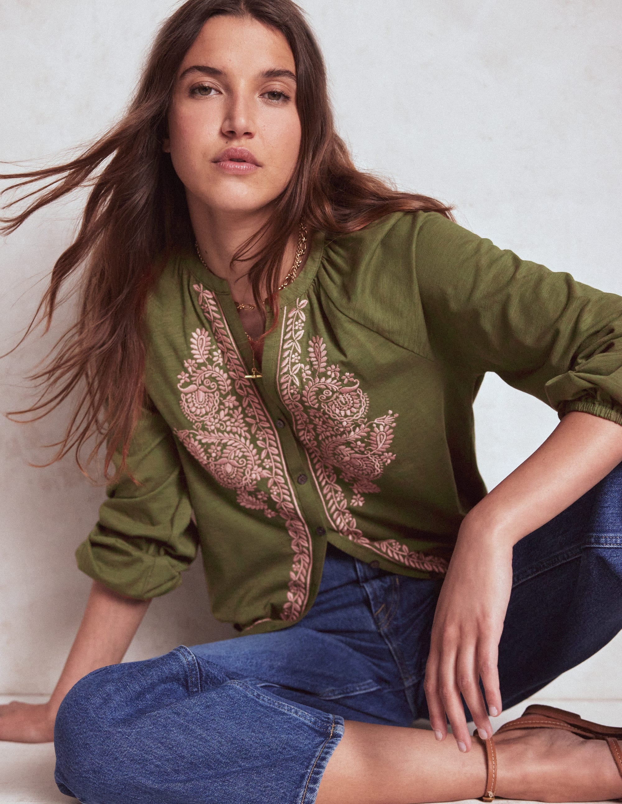 Chemise Alma brodée-Vert des bois - Image 1
