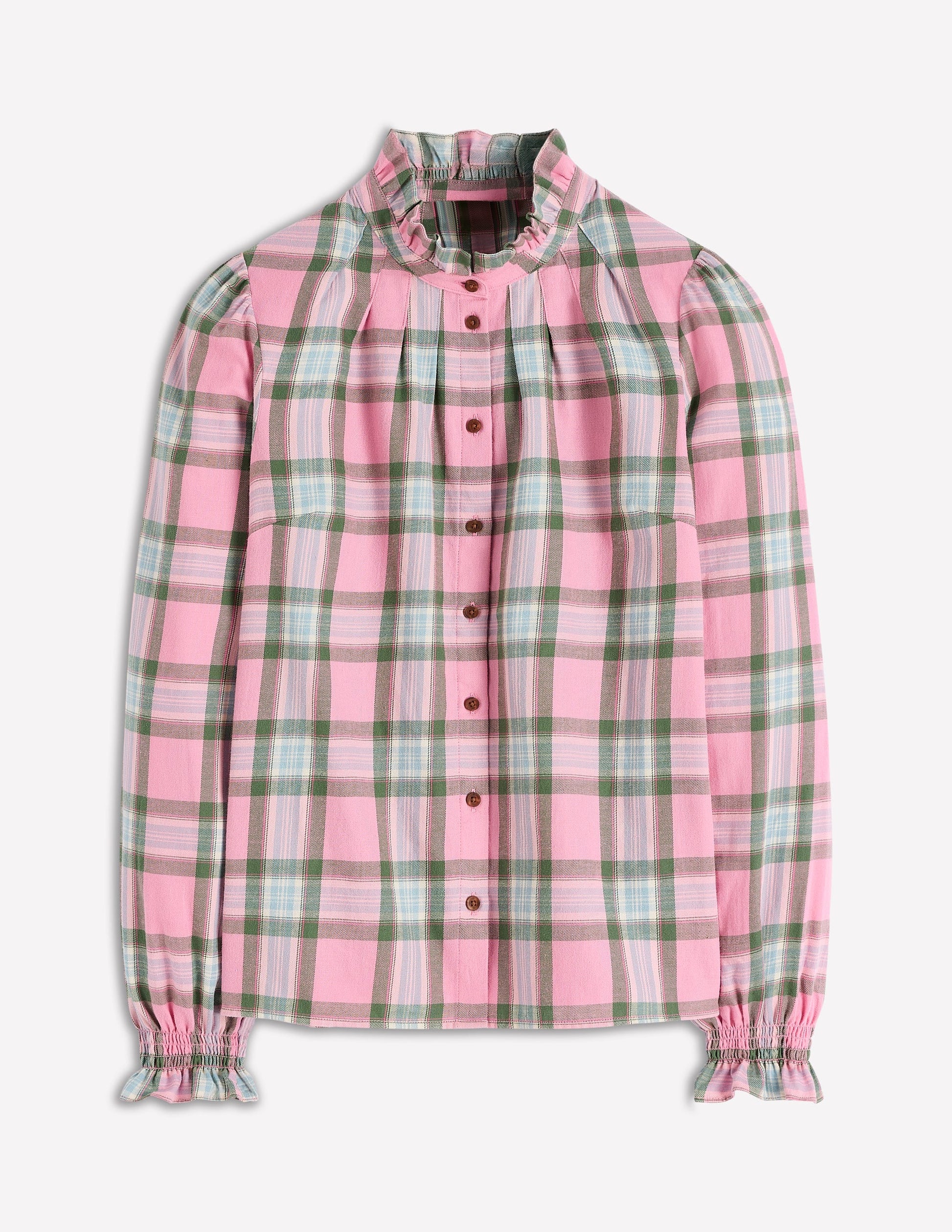 Lorna Oberteil aus gebürsteter Baumwolle-Rosa und Grün Kariert-5