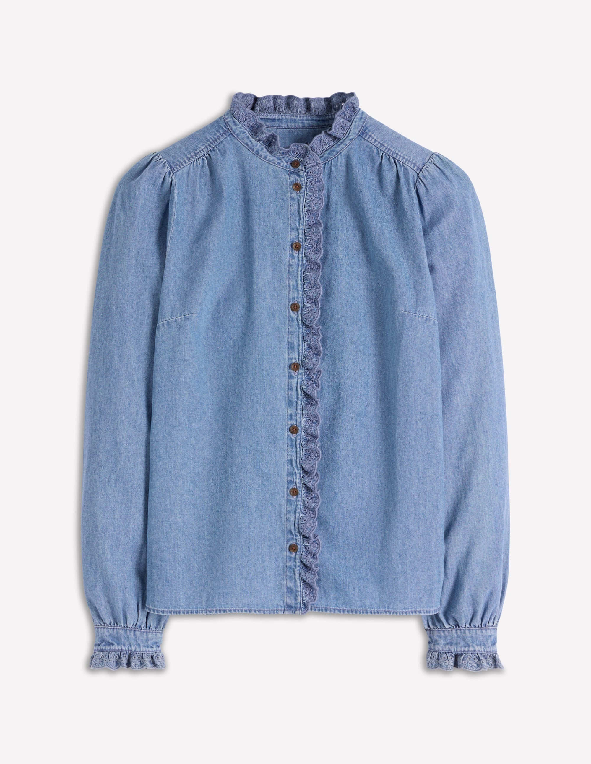 Helena Denim-Oberteil mit gerüschtem Ausschnitt-Hell Authentisch - Image 4