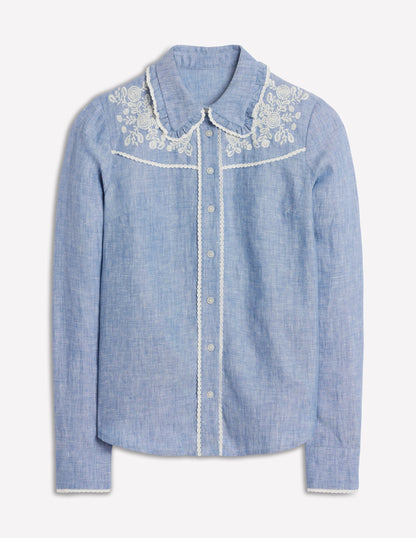 Sienna Westernhemd-Blauer Faux-Uni-5