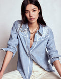 Sienna Westernhemd-Blauer Faux-Uni