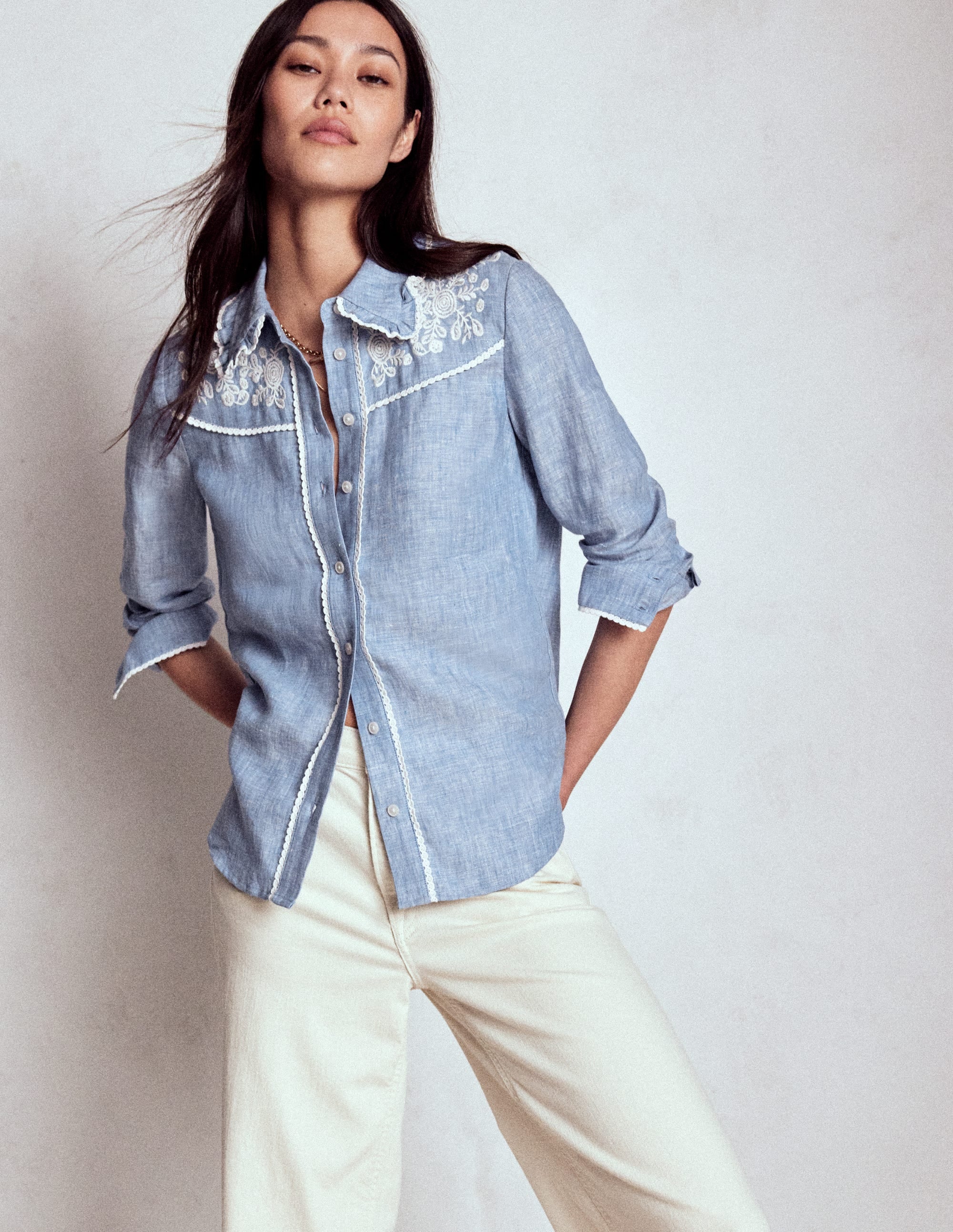Sienna Westernhemd-Blauer Faux-Uni - Image 4