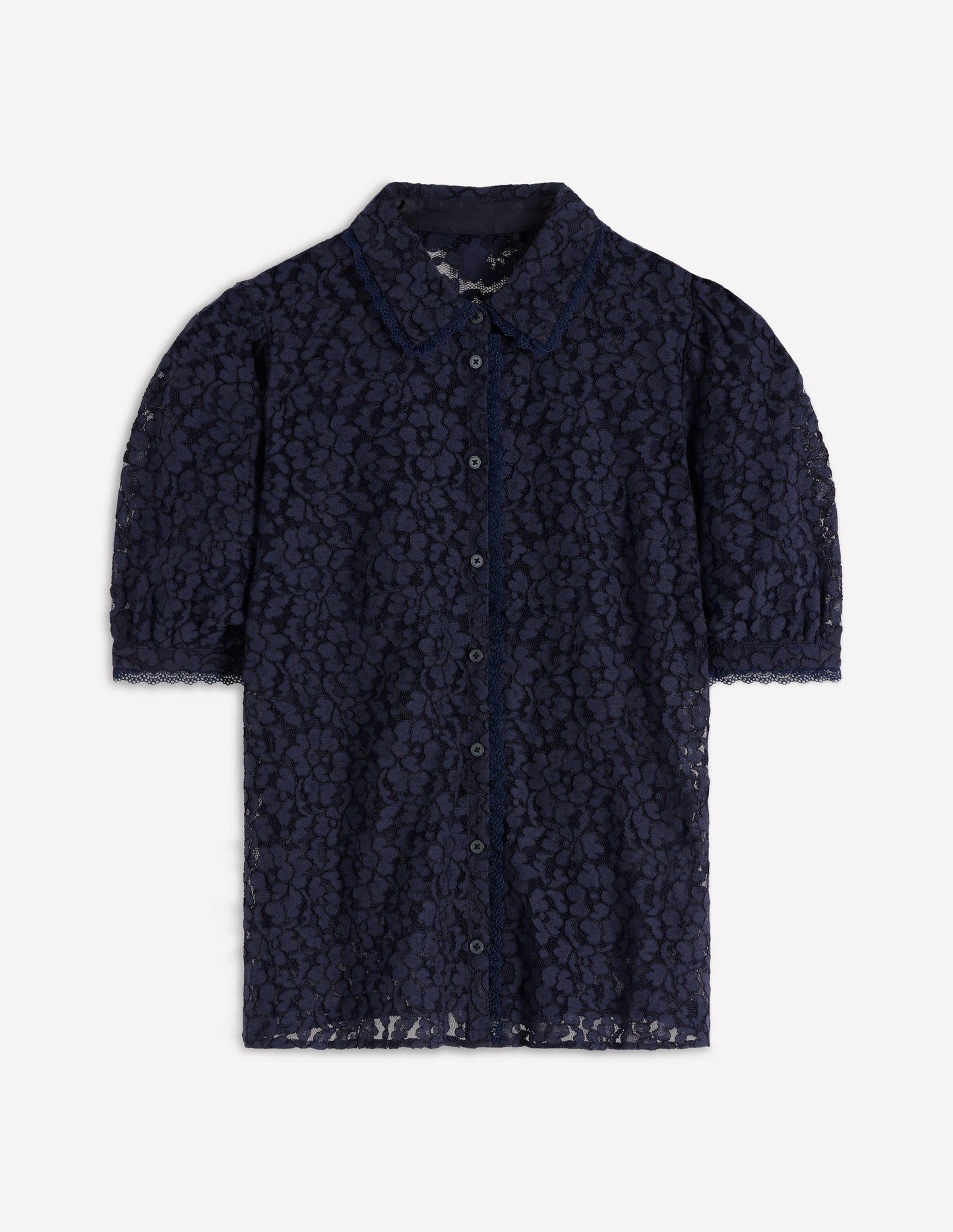 Kurzärmlige Spitzenbluse-Marineblau