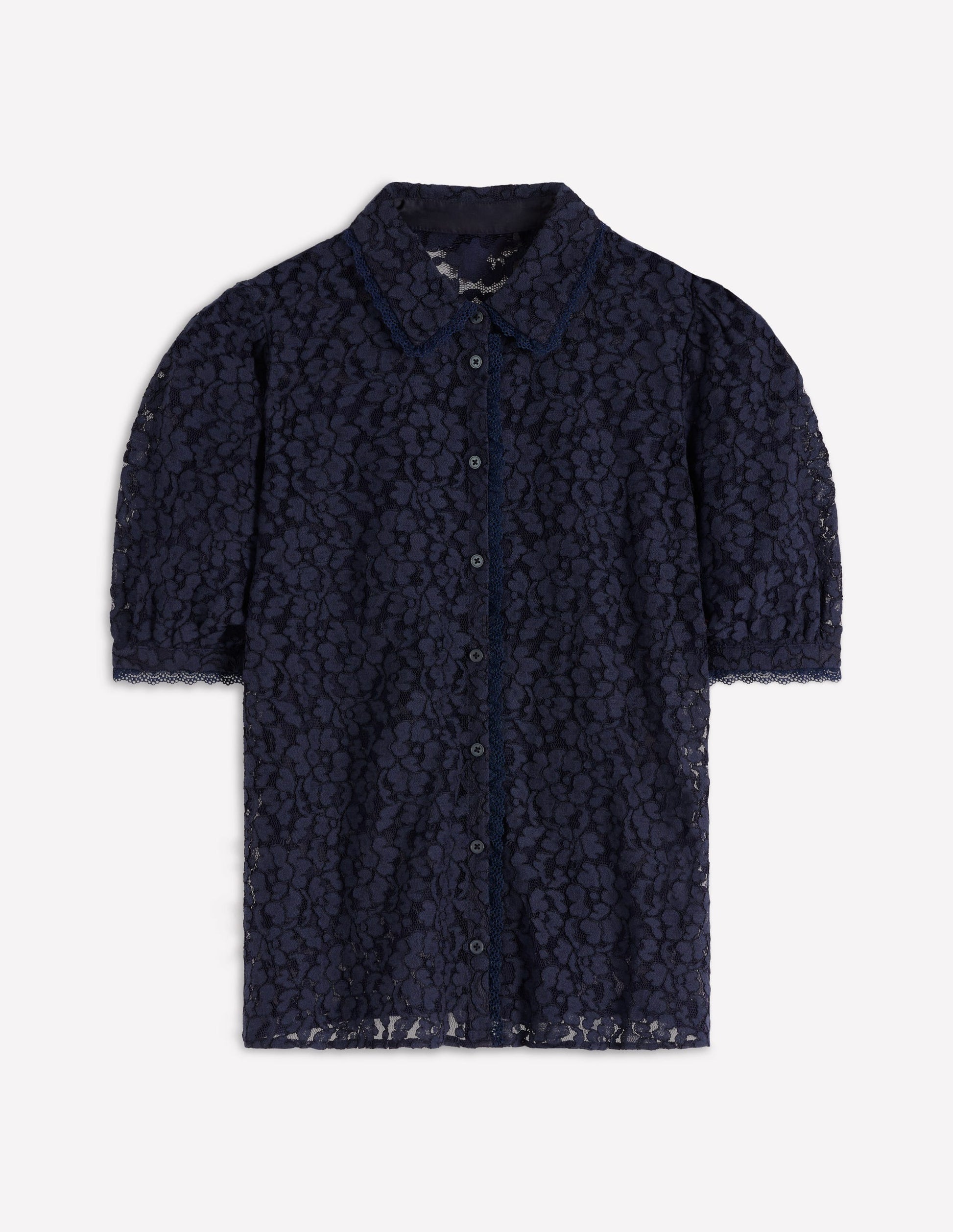 Kurzärmlige Spitzenbluse-Marineblau-7