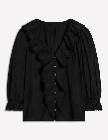 Rüschenbluse mit V-Ausschnitt-Schwarz