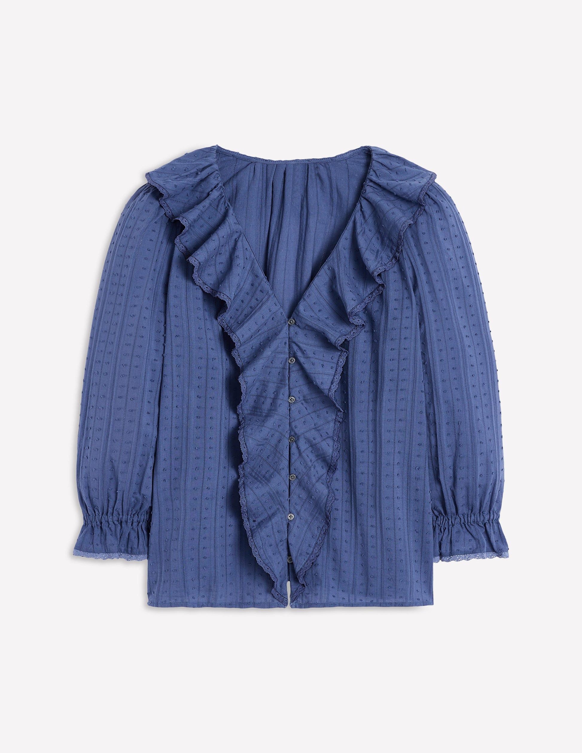 Rüschenbluse mit V-Ausschnitt-Denim-Blau-5