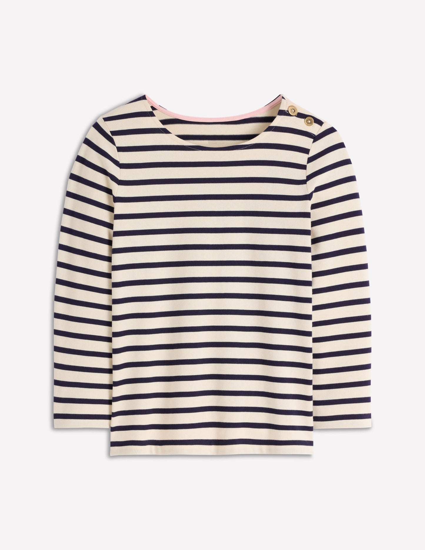 Maritimes Bretonshirt mit Zierknöpfen-Naturweiß und Navy, Gestreift