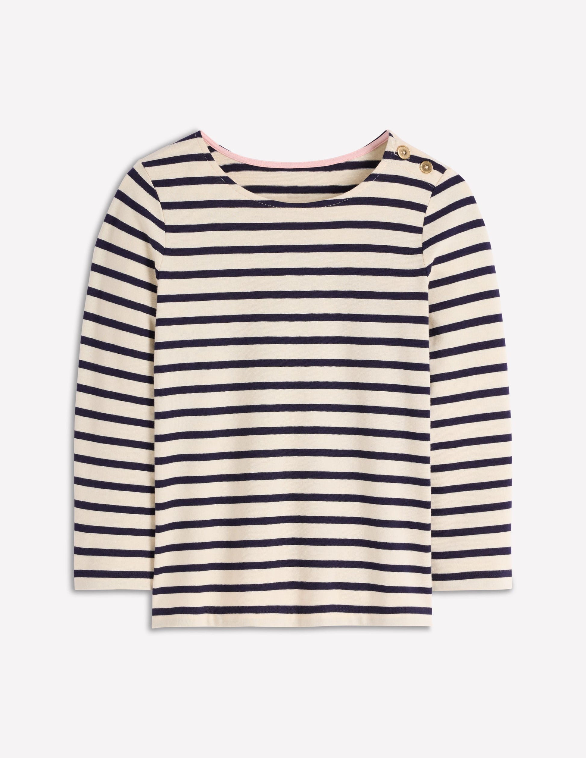 Maritimes Bretonshirt mit Zierknöpfen-Naturweiß und Navy, Gestreift-4