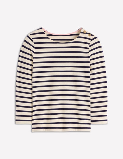 Maritimes Bretonshirt mit Zierknöpfen-Naturweiß und Navy, Gestreift-4