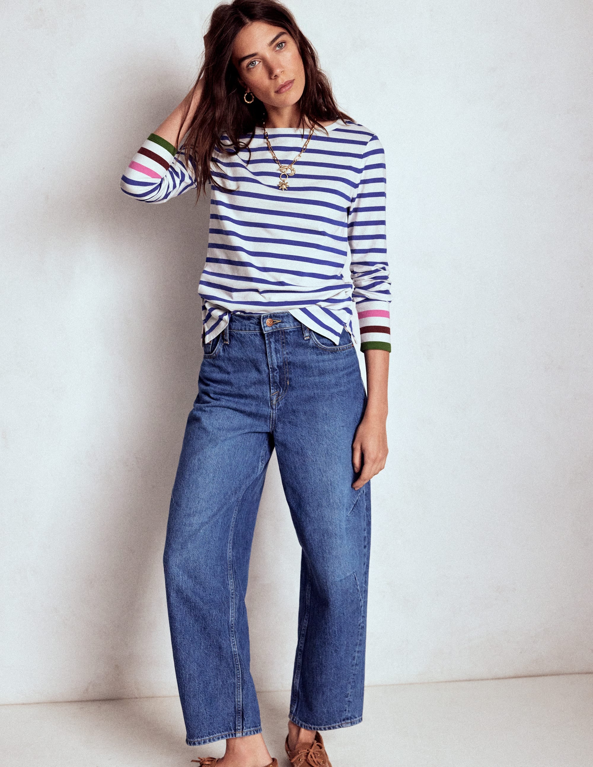 Olivia Langärmliges Bretonshirt-Eisvogelblau, Bunte Manschetten - Image 4