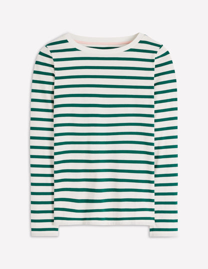 Olivia Langärmliges Bretonshirt-Dunkles Smaragdgrün Streifen-3