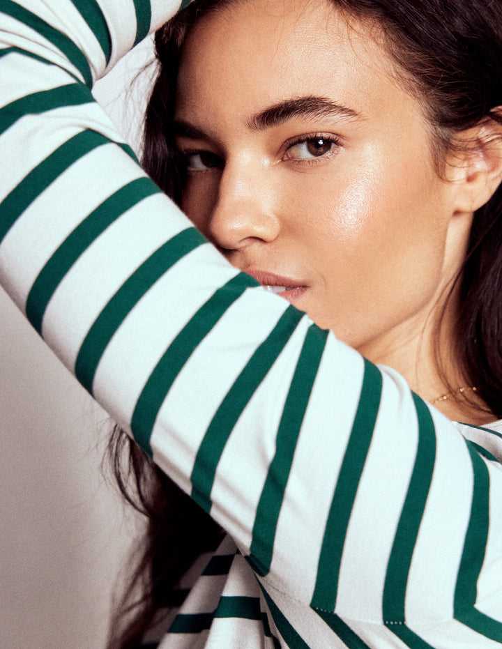 Marinière Olivia à manches longues-Rayé émeraude nocturne