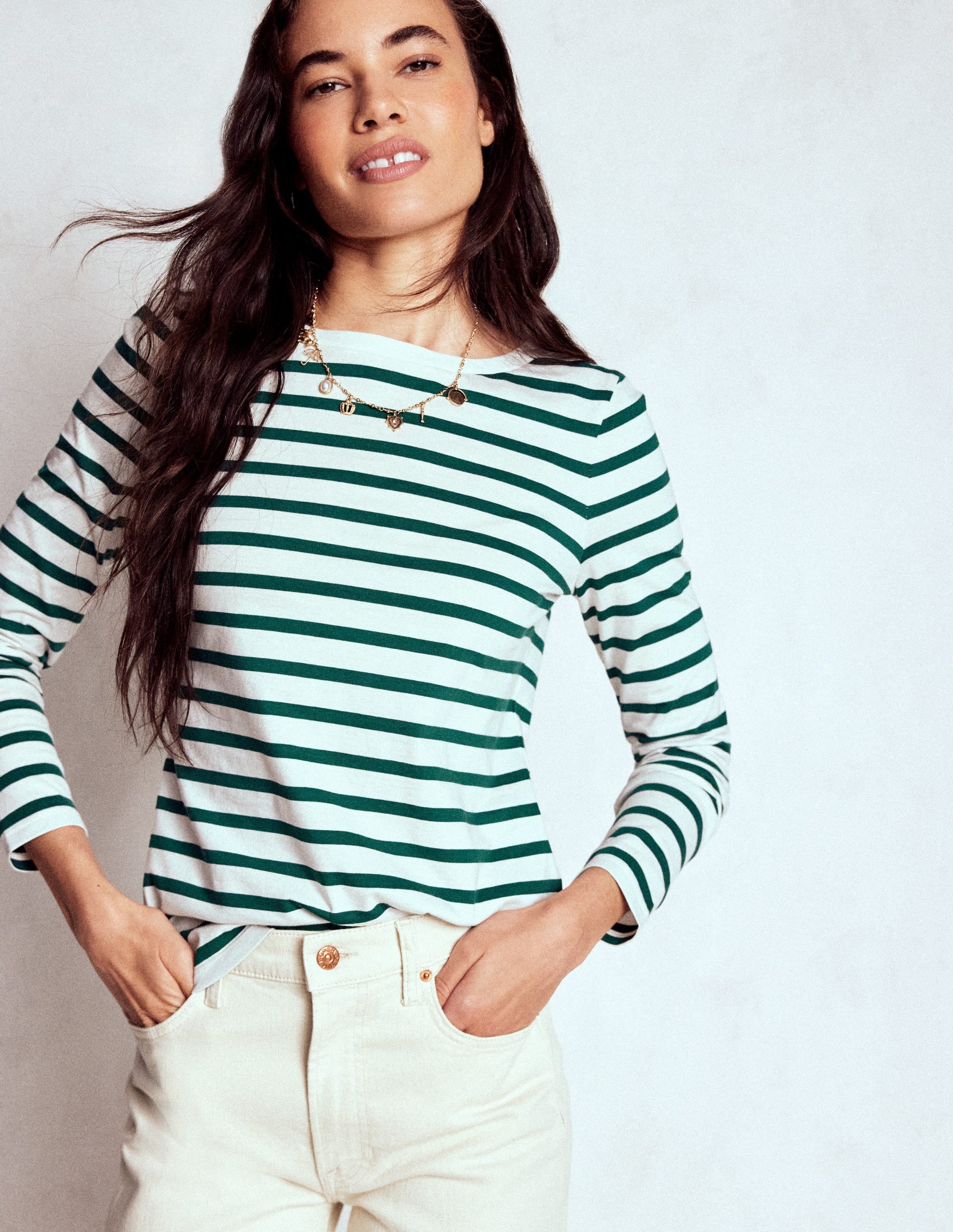 Olivia Long Sleeve Breton-Emerald Night Stripe - Image 4