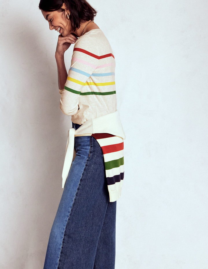 Olivia Langärmliges Bretonshirt-Haferbeige meliert Bretonstreifen