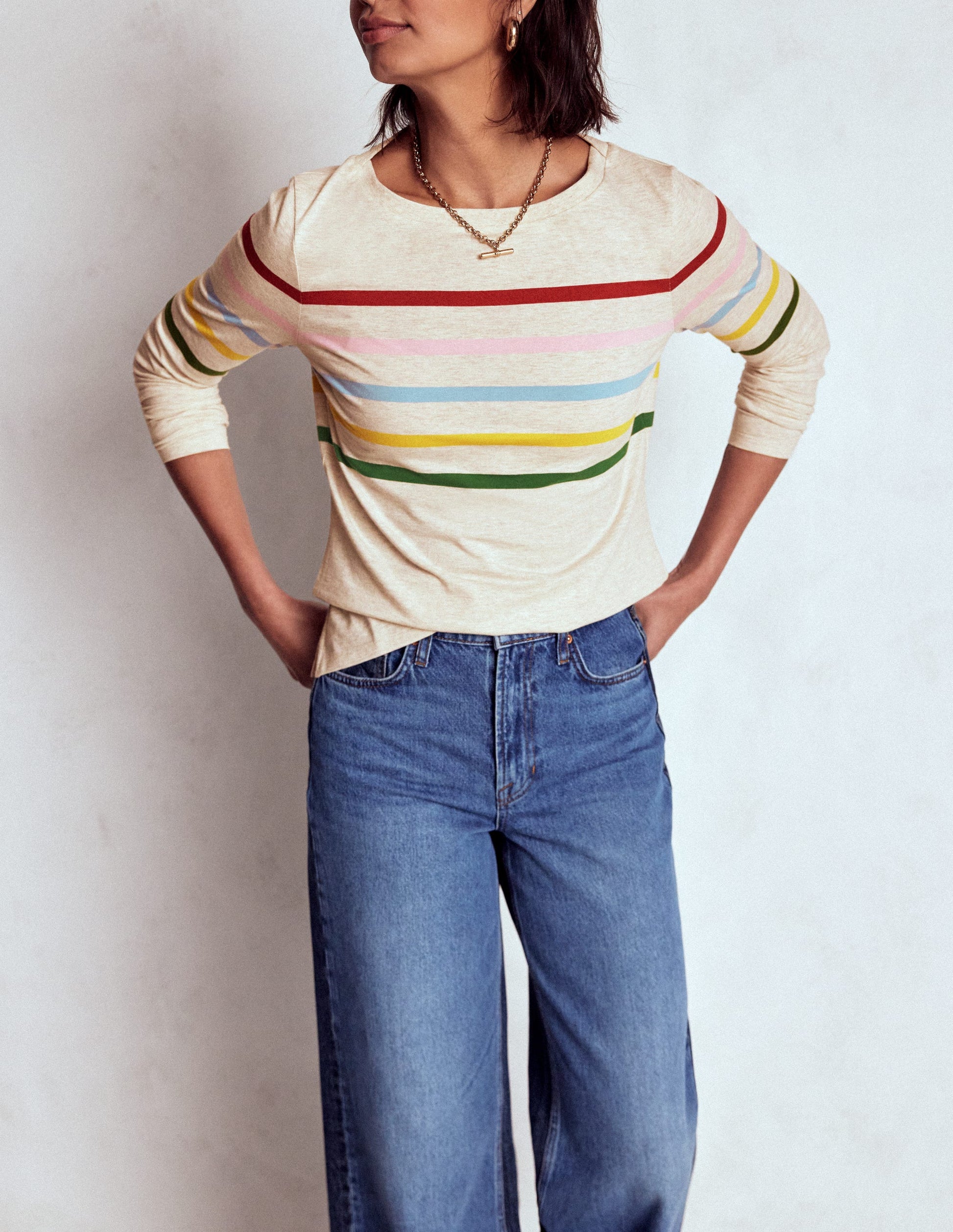 Olivia Langärmliges Bretonshirt-Haferbeige meliert Bretonstreifen-4