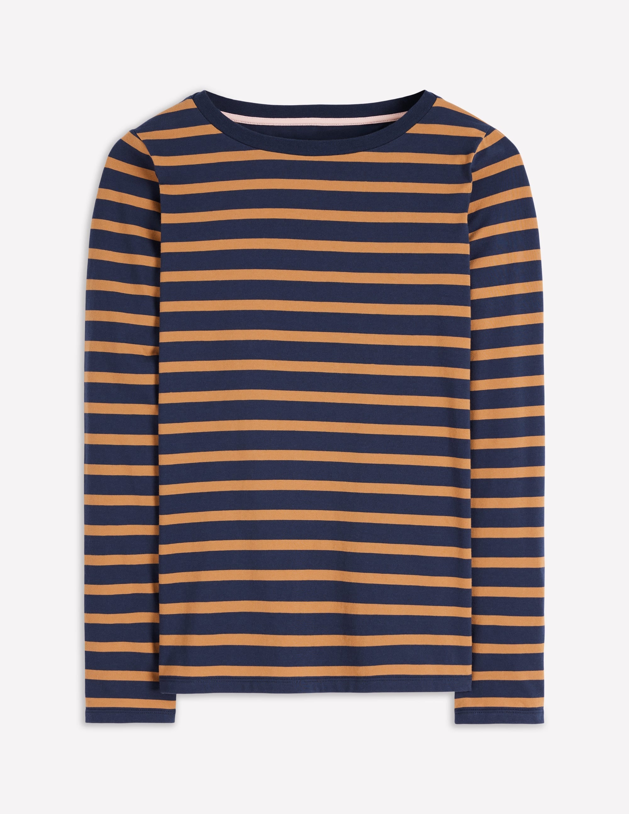 Olivia Langärmliges Bretonshirt-Marineblau, Camel Gestreift - Image 4