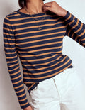 Marinière Olivia à manches longues-Bleu marine, rayé camel