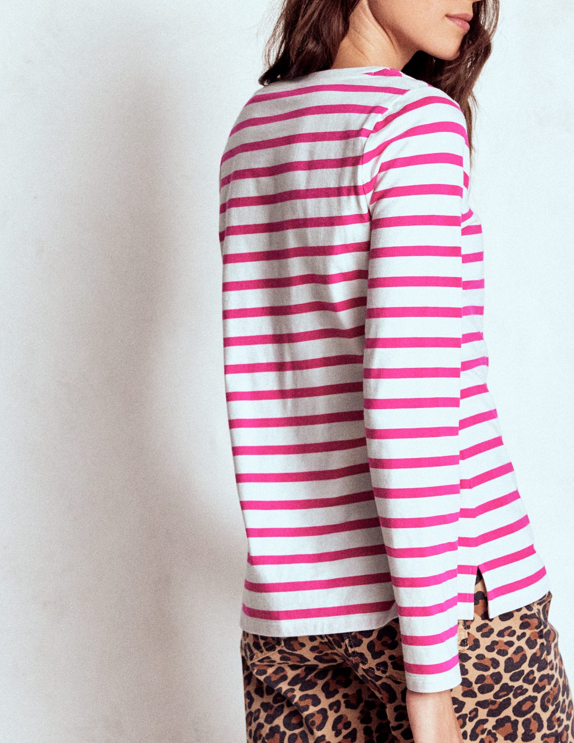 Olivia Langärmliges Bretonshirt-Rosa Pfingstrose Streifen-2