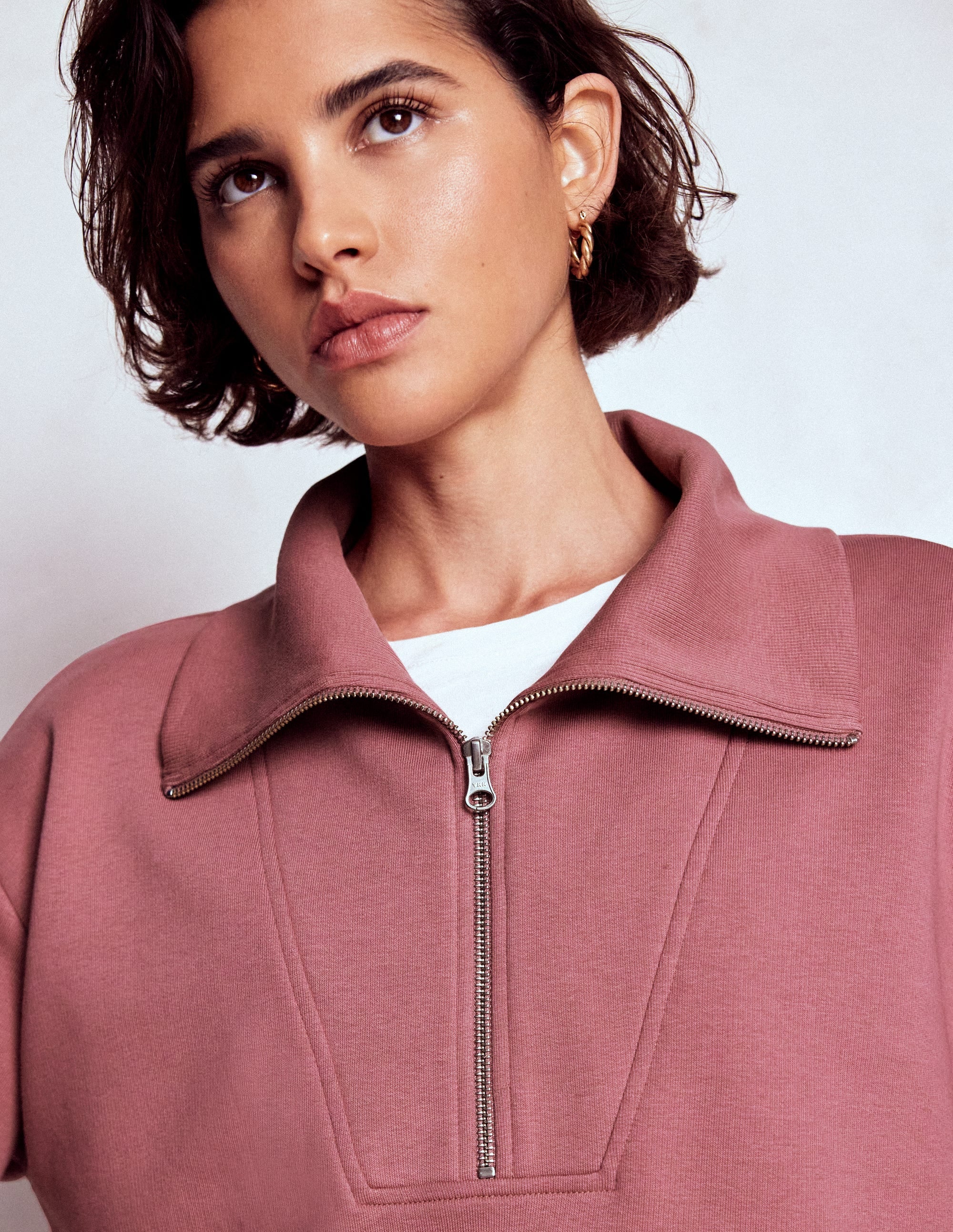 Sweatshirt mit Halbreißverschluss und Einsatz-Rosé - Image 2