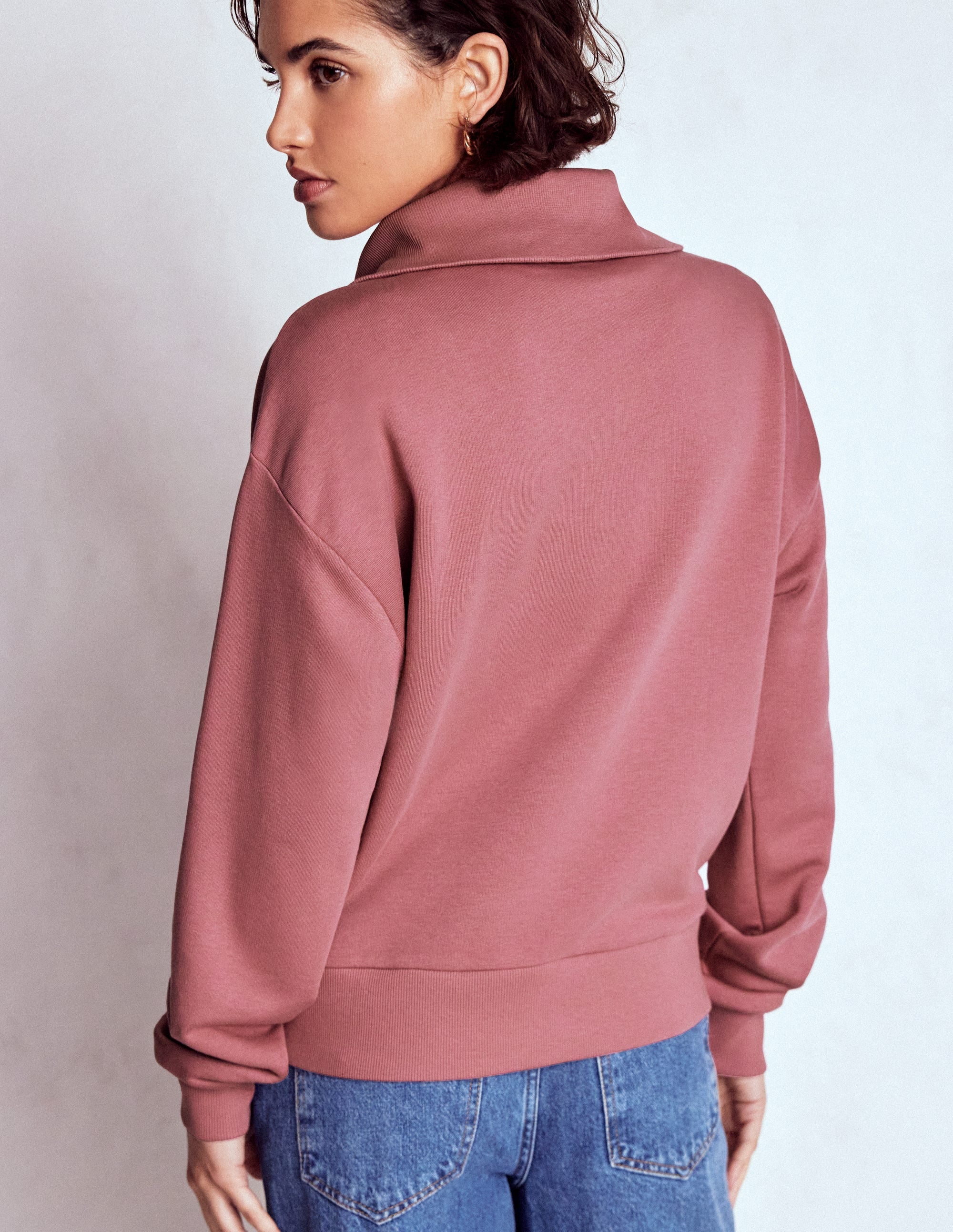 Sweatshirt mit Halbreißverschluss und Einsatz-Rosé - Image 3