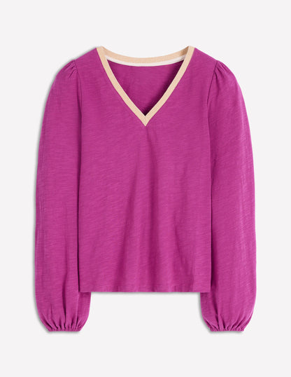 Langärmliges Oberteil mit Metallic-Besatz-Sattes Magenta-5