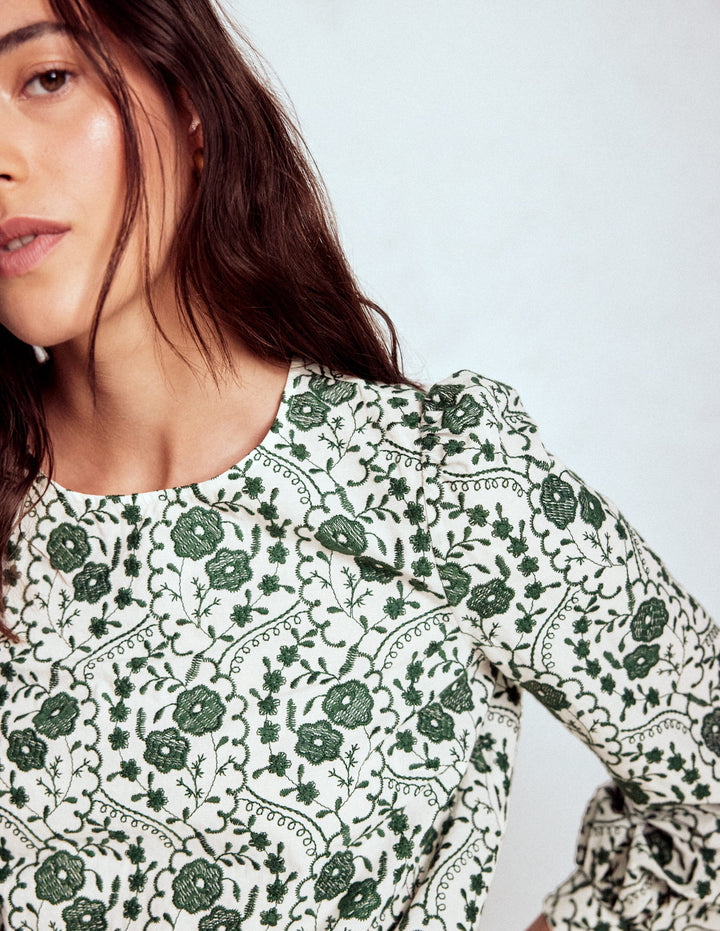 Besticktes Oberteil aus Baumwolle-Naturweiß