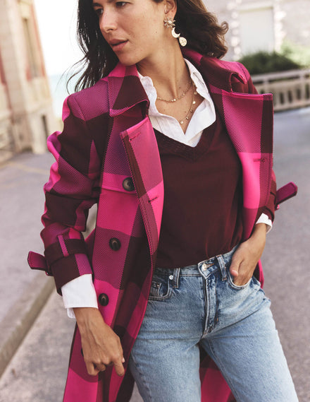 Cheltenham Trenchcoat-Rosa Pfingstrose, Kastanie Vichykaro