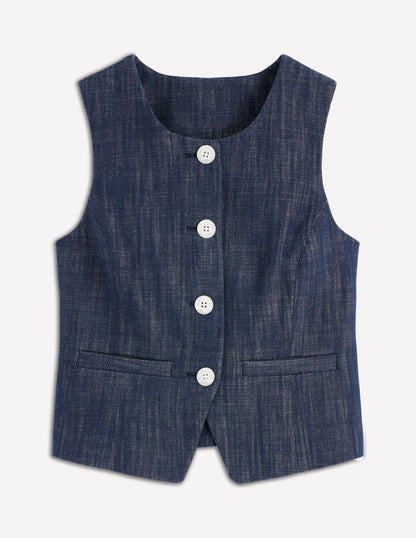 Gilet de costume ajusté en sergé-Indigo-7