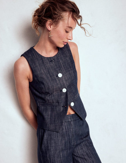 Taillierte Twill-Weste-Indigo