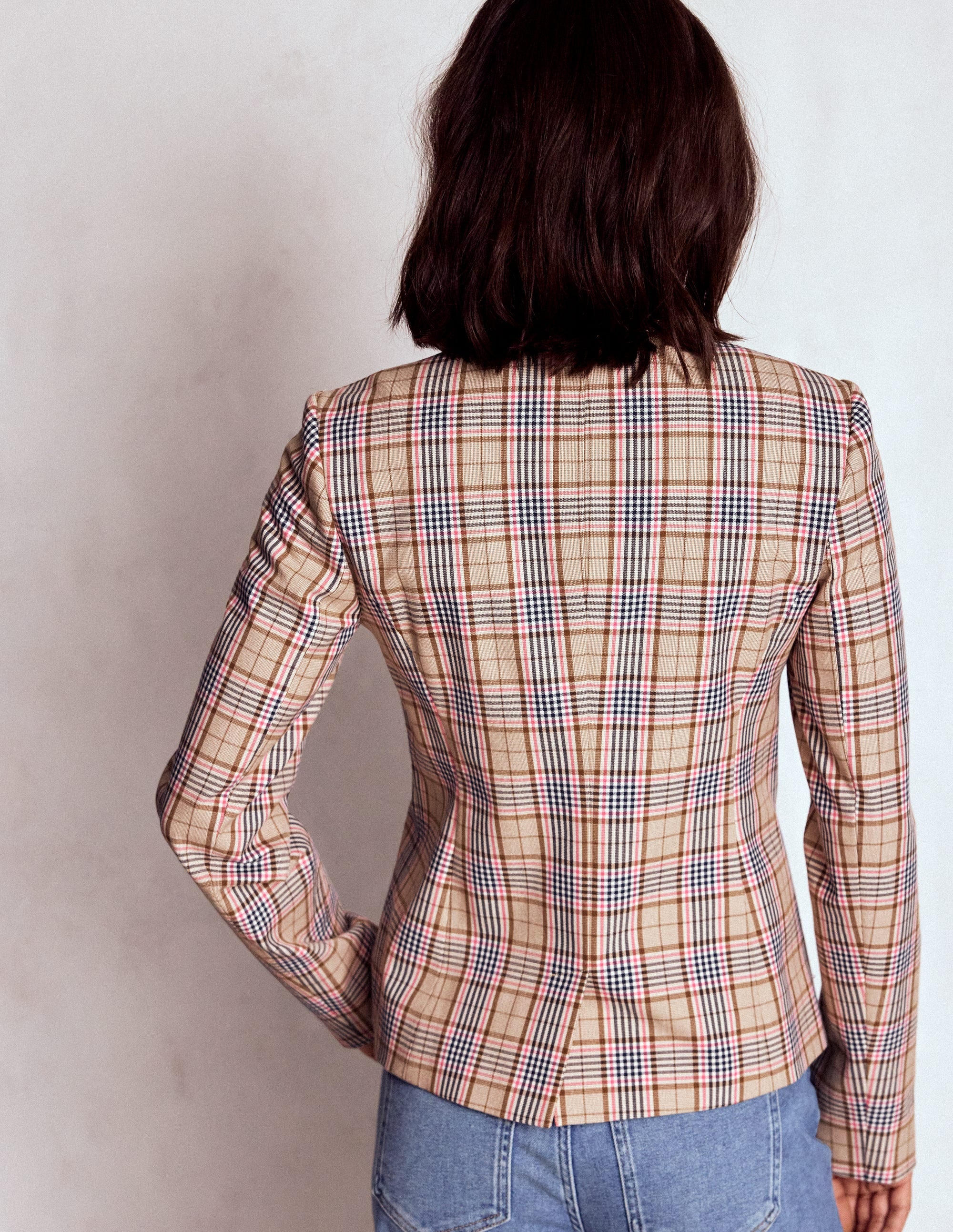 Hampstead Leinenblazer-Braun, Rosa & Marineblau Kariert - Image 3