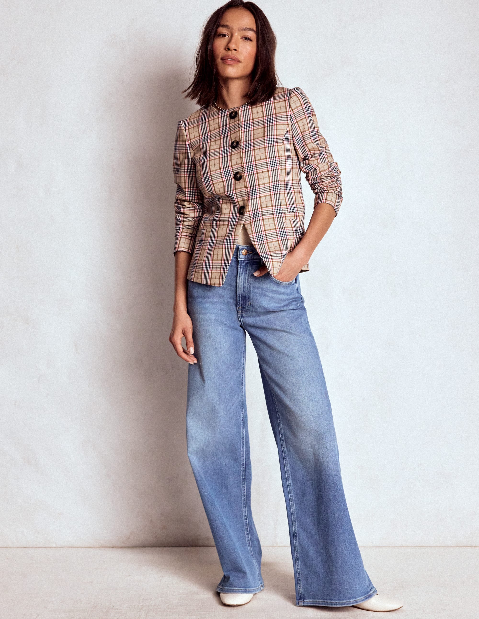 Hampstead Leinenblazer-Braun, Rosa & Marineblau Kariert - Image 4